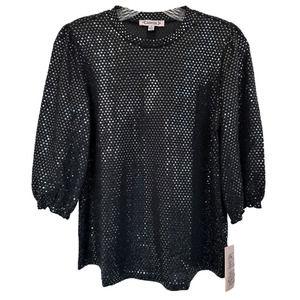 Nanette Lepore Women's Sequin Blouse Top Crew Neck 3/4 Sleeve Size S Black